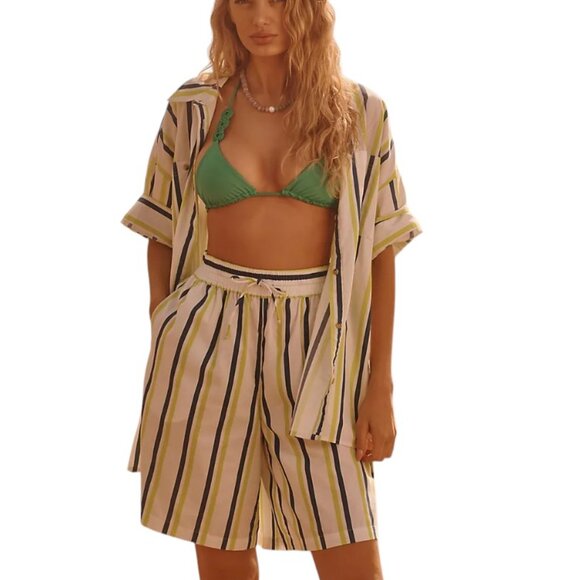 Anthropologie Boxy Bermuda Shorts Striped Tie Waist Cotton Beachy Size Small NWT - Picture 3 of 10